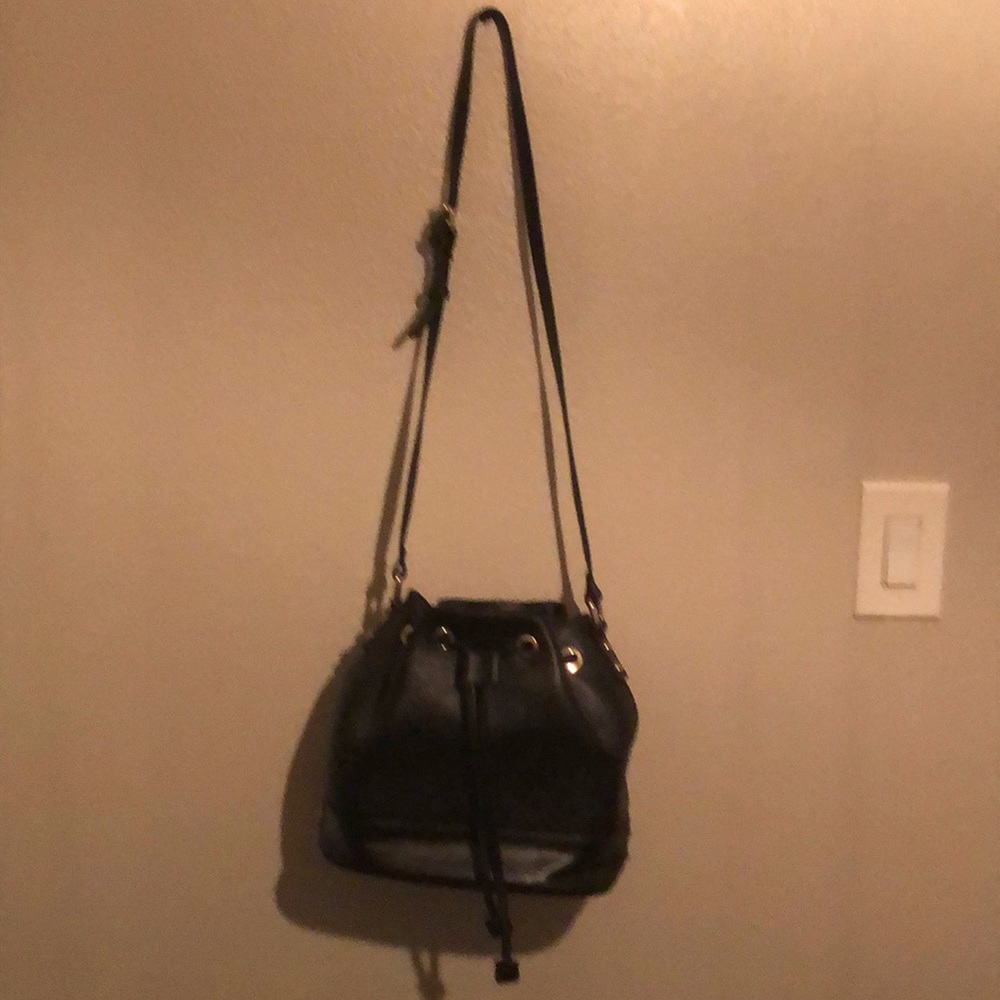 Black Leather Bucket Bag